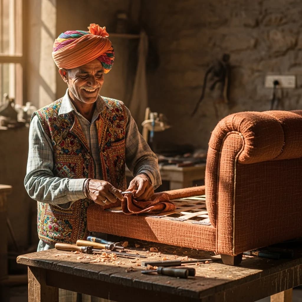 Artisan crafting furniture in Jodhpur